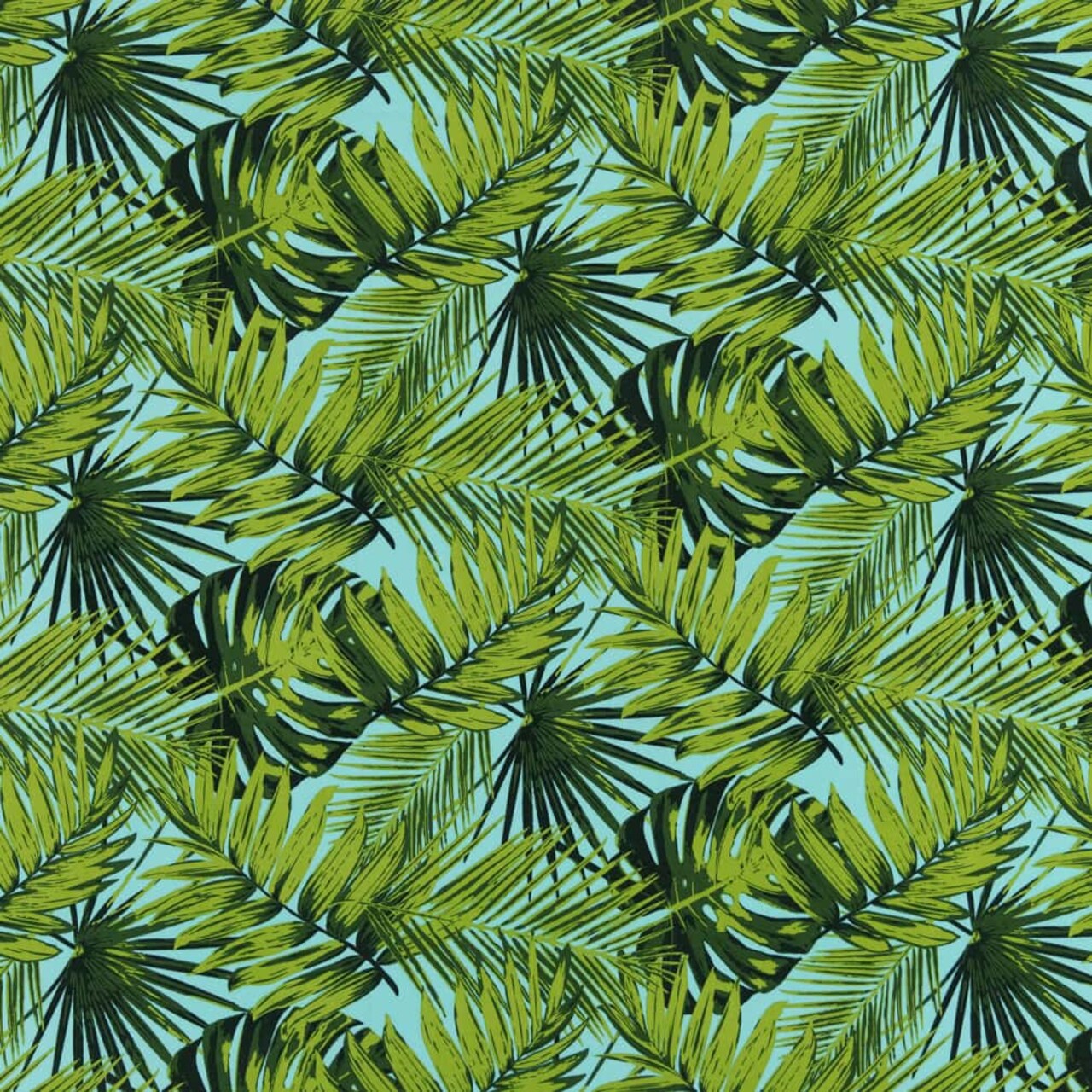 Palm - Aqua & Teal,Green Leaves,Tropical & Botanical Upholstery Fabric 54 Inches"
